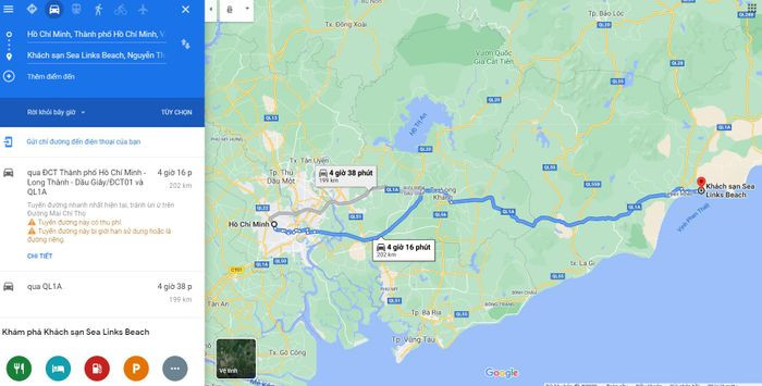 Bản đồ hướng dẫn di chuyển từ TP.HCM đến Sea Link Beach Villa Phan Thiết