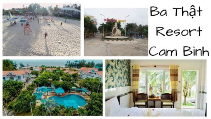 Không gian xanh mát và hồ bơi tại Ba Thật Resort, một trong những khu nghỉ dưỡng Cam Bình