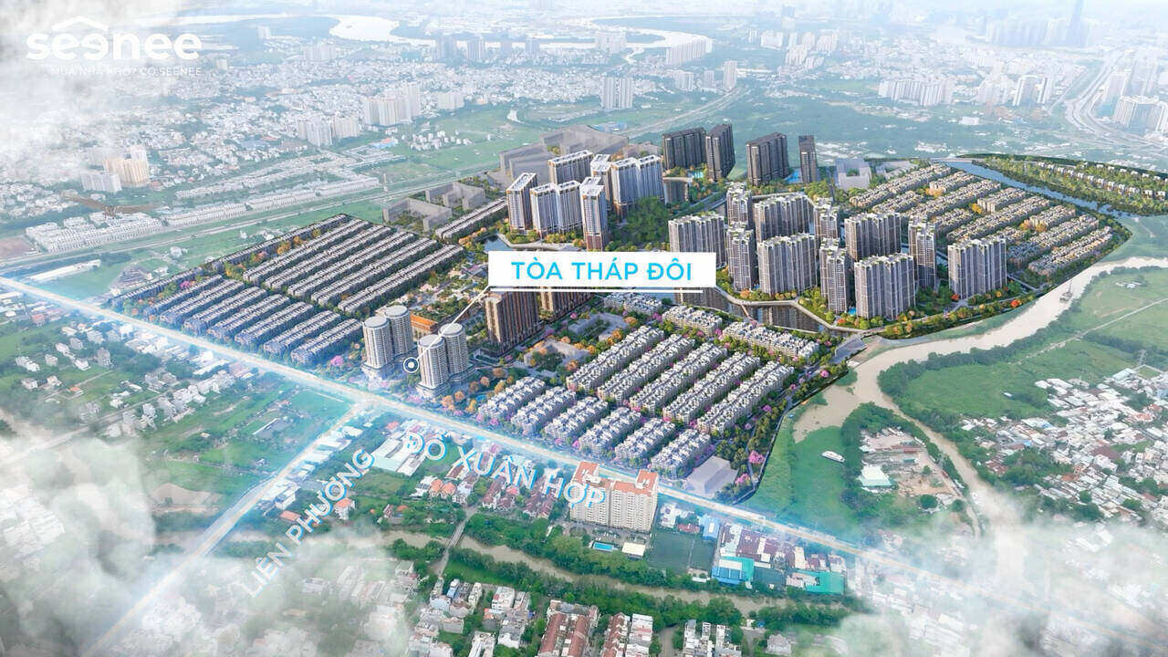 Phối cảnh hai tòa tháp đôi tại lối vào The Global City