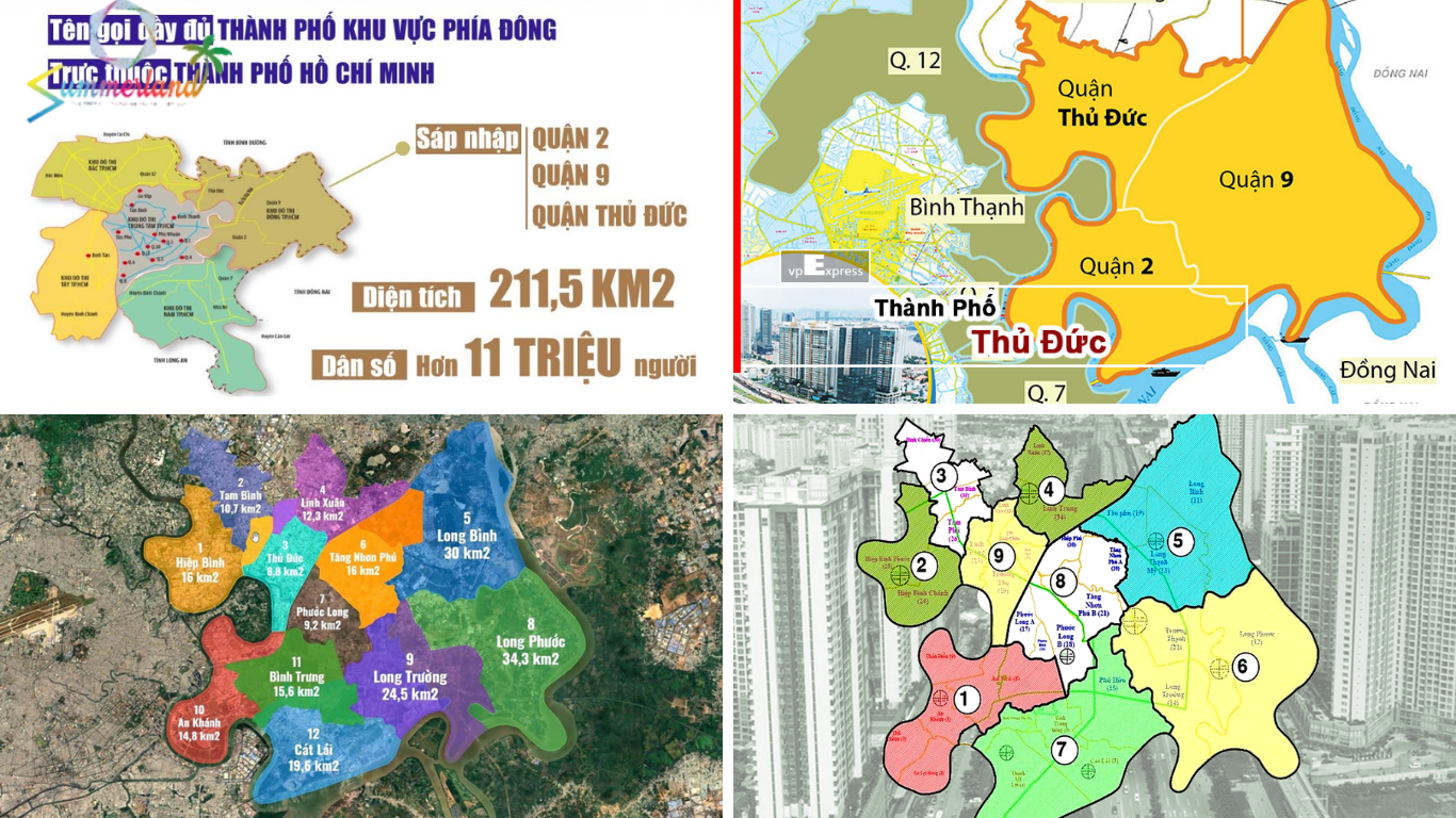 Vị trí ba quận cũ sáp nhập tạo thành Thành phố Thủ Đức mới