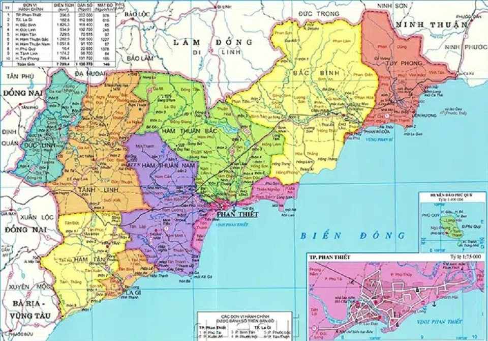 Bản đồ địa lý các điểm du lịch nổi bật của Bình Thuận