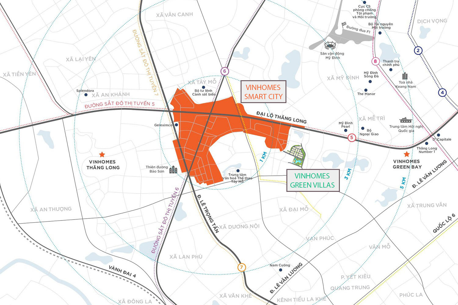 Bản đồ vị trí chiến lược của dự án Vinhomes Green Villas tại Nam Từ Liêm