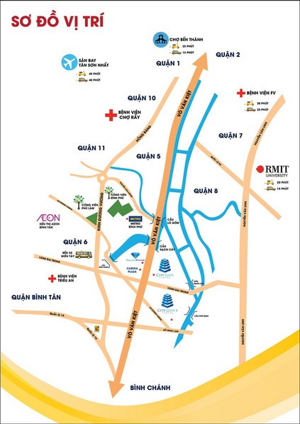 Bản đồ vị trí của Căn hộ chung cư City Gate 3 Quận 8, làm nổi bật khả năng kết nối đến các khu vực lân cận