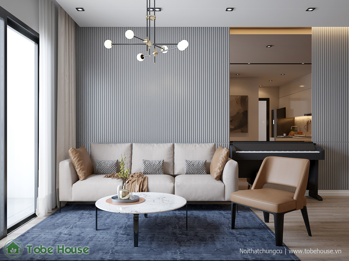 Bộ sofa gam màu nhẹ nhàng trong căn hộ Hope Residence