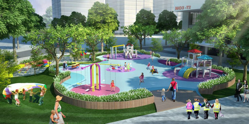 Công viên cây xanh rộng lớn trong khuôn viên dự án City Gate 3, mang lại không gian trong lành và thư giãn cho cư dân