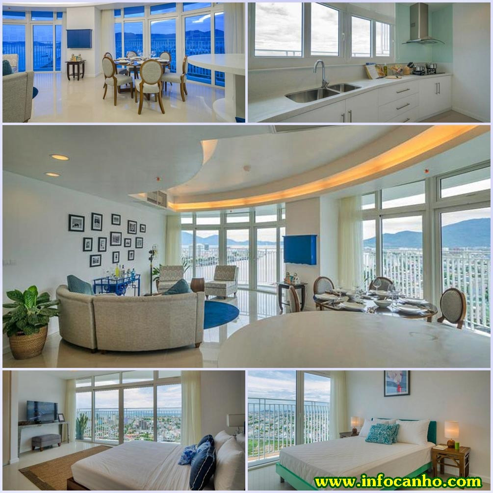 Hình ảnh nội thất phòng khách căn hộ mẫu tại Azura, với không gian rộng rãi và tầm nhìn đẹp