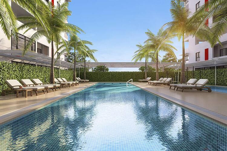 Hồ bơi thư giãn tiện nghi tại khu căn hộ Hausneo