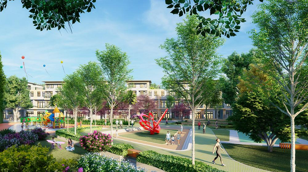Khu vực công viên và lối đi bộ trong Khu đô thị Hưng Lộc Homes