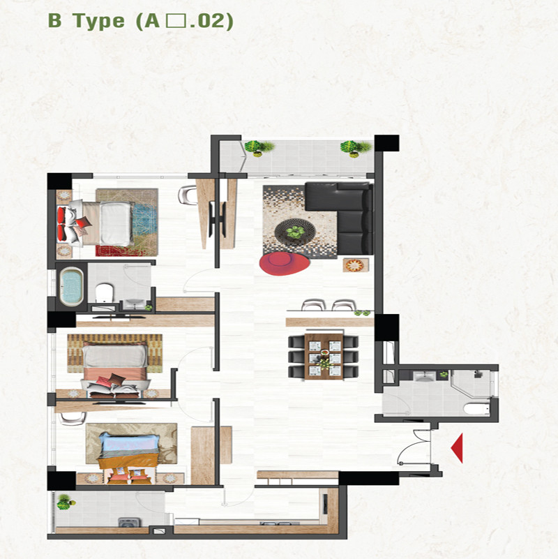 Mặt bằng căn hộ loại B và B1 tại dự án chung cư Nam Phúc Le Jardin