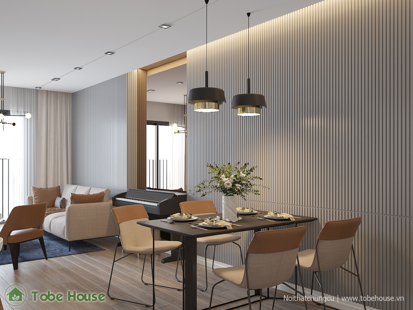 Thiết kế tủ bếp chữ L hiện đại căn hộ Hope Residence