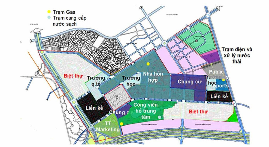 Toàn cảnh khu đô thị Splendora Bắc An Khánh với các công trình biệt thự và cảnh quan xanh mát.