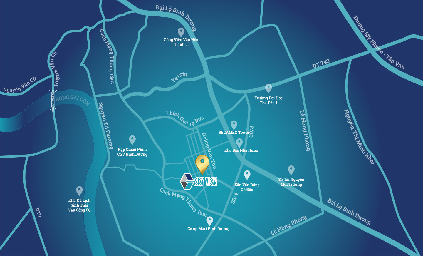 Bản đồ tiện ích xung quanh khu căn hộ C Sky View Thủ Dầu Một