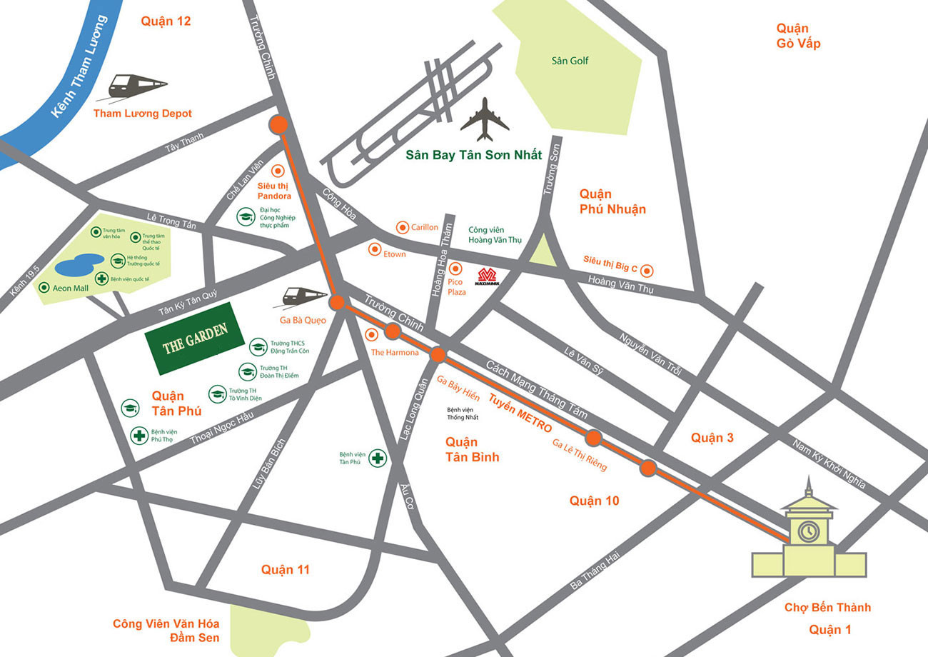 Bản đồ vị trí chiến lược của căn hộ The Garden Quận Tân Phú