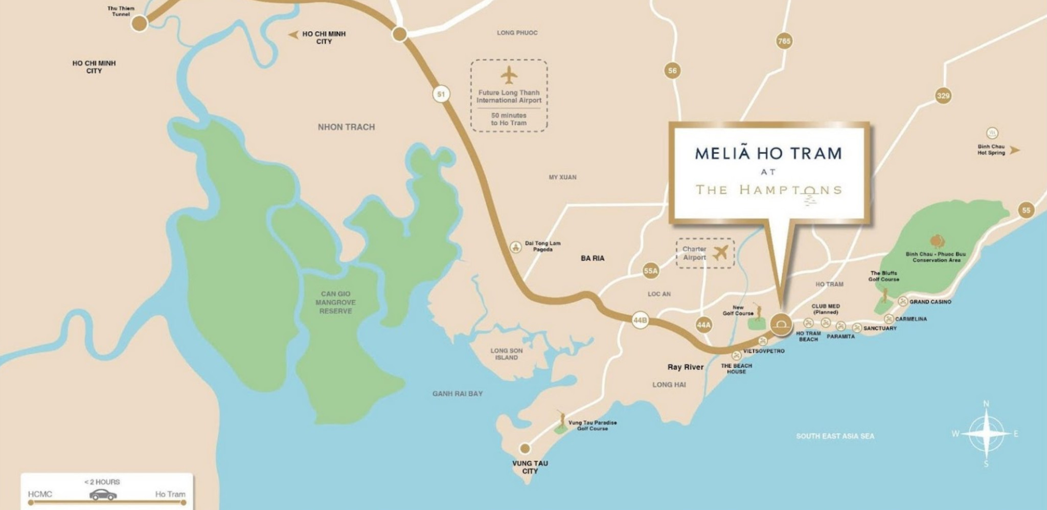 Bản đồ vị trí chiến lược của dự án Hamptons Hồ Tràm