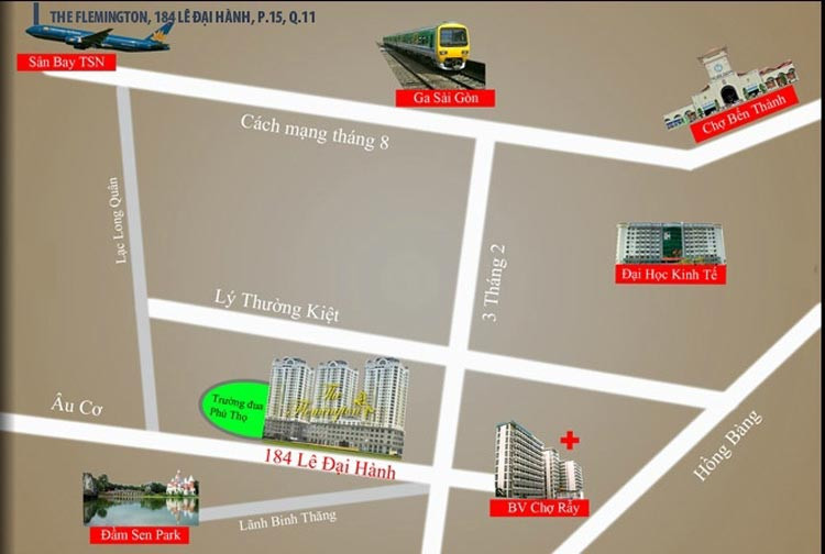 Bản đồ vị trí chiến lược của dự án The Flemington Quận 11 tại trung tâm thành phố