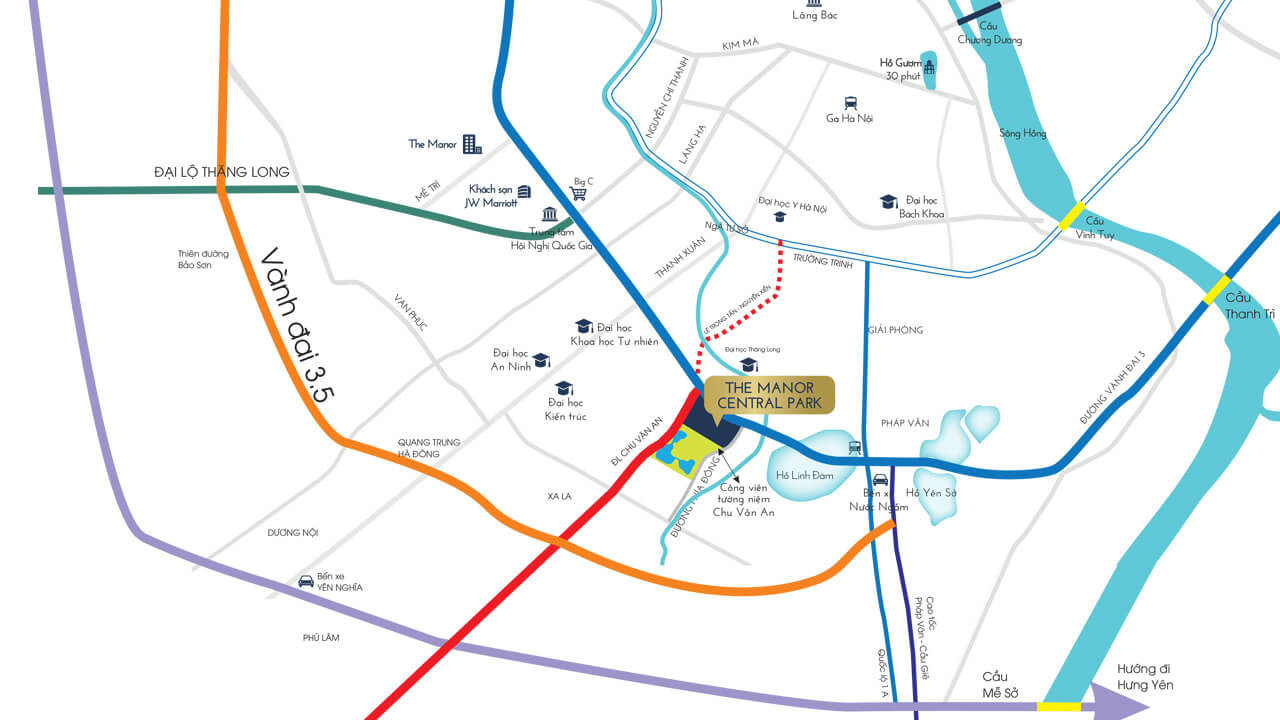 Bản đồ vị trí chiến lược của dự án The Manor Hà Nội tại Mễ Trì