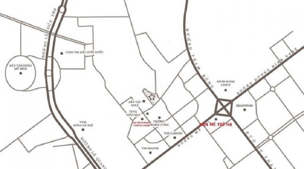 Bản đồ vị trí chiến lược của Khu đô thị Mễ Trì Hạ, thể hiện các tuyến đường chính và khu vực lân cận