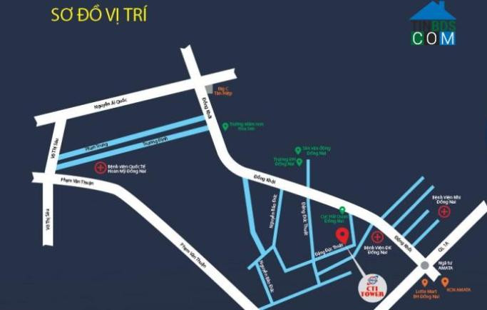 Bản đồ vị trí trung tâm của dự án Căn hộ chung cư IDICO Cường Thuận tại Biên Hòa