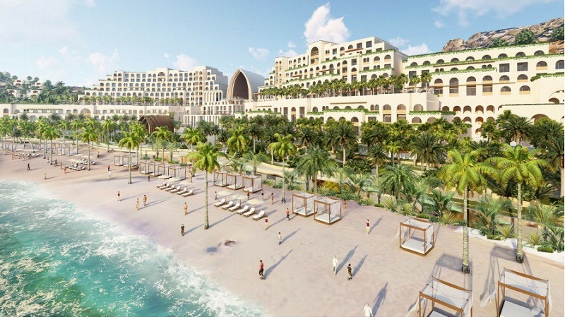 Bể bơi vô cực hiện đại tại Mũi Dinh Ecopark, mang đến tầm nhìn toàn cảnh ra biển và núi.