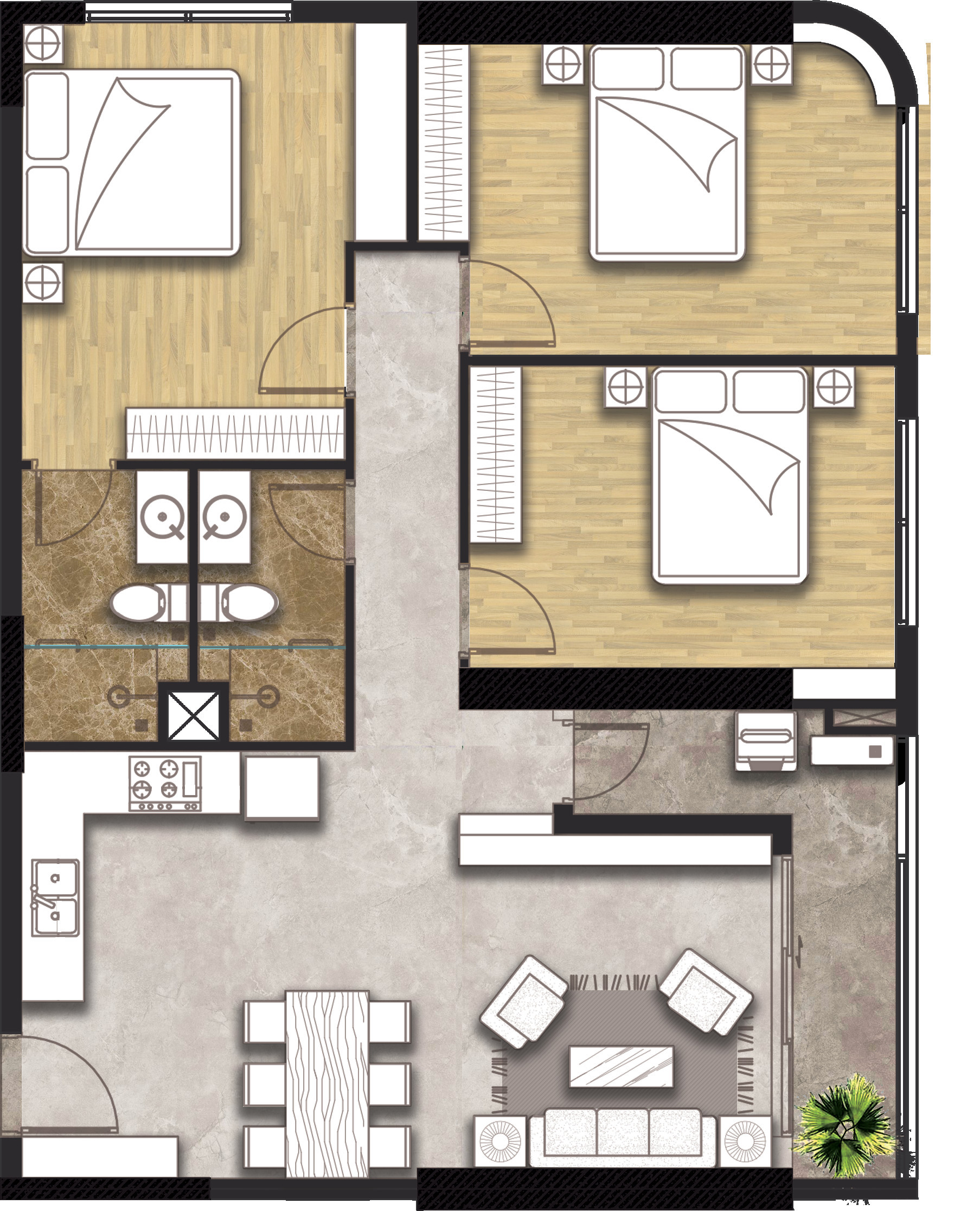 Bố cục mặt bằng căn hộ C Sky View kiểu B-01