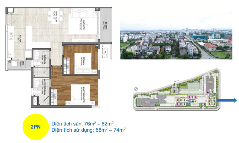 Bố trí mặt bằng căn hộ 2 phòng ngủ One Verandah tối ưu