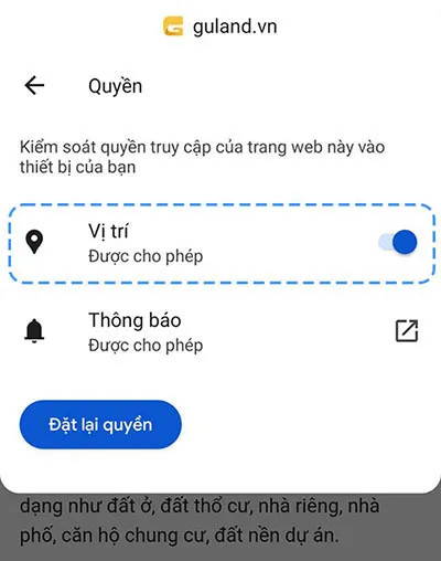 Cho phép Chrome sử dụng vị trí để duyệt web và tìm kiếm bất động sản