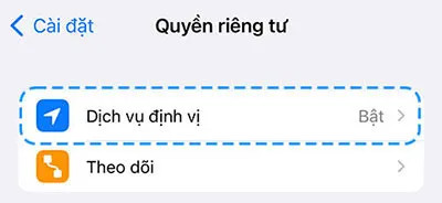 Chọn dịch vụ định vị trong cài đặt quyền riêng tư