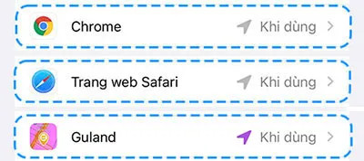 Chọn trình duyệt Chrome hoặc Safari để cấp quyền vị trí