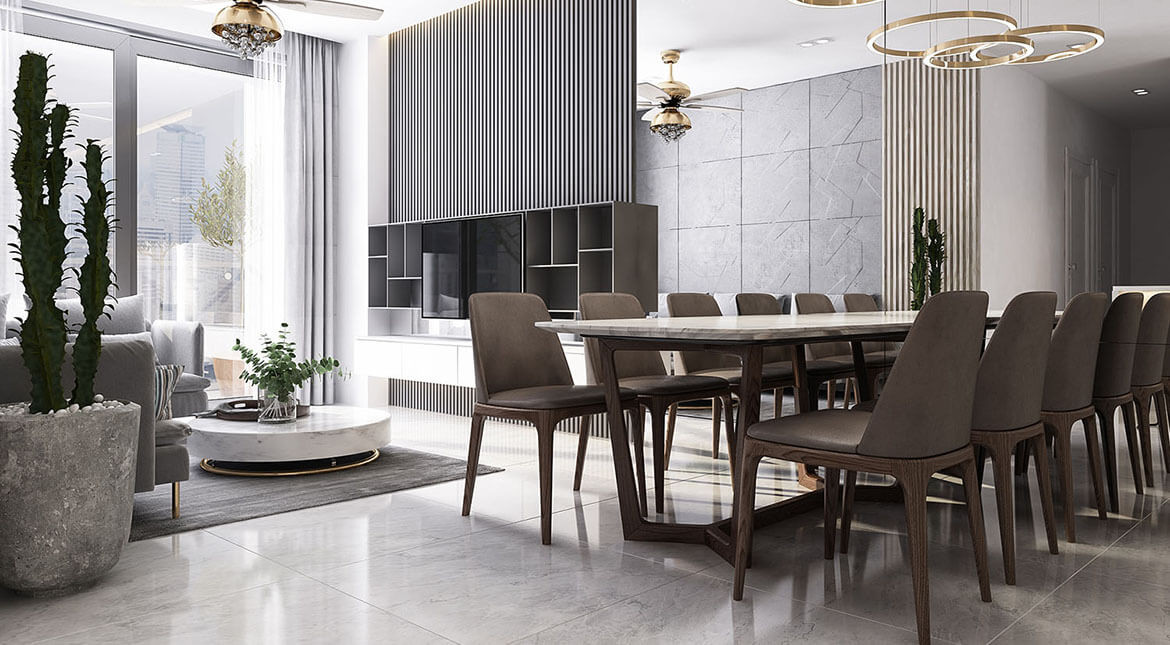 Góc nhìn tổng thể nội thất độc đáo tại căn hộ mẫu Charm City