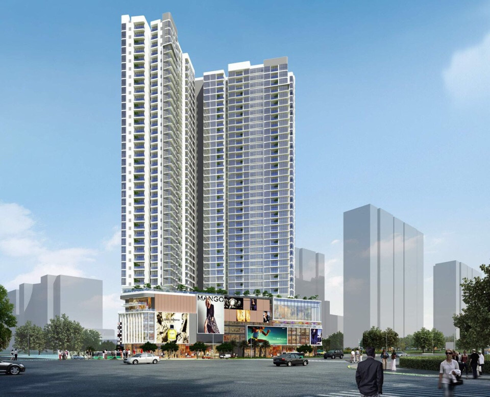 Hình ảnh tổng thể tòa tháp Vinpearl Condotel Đà Nẵng, nổi bật trong khu vực thành phố, minh họa lý do lựa chọn đầu tư