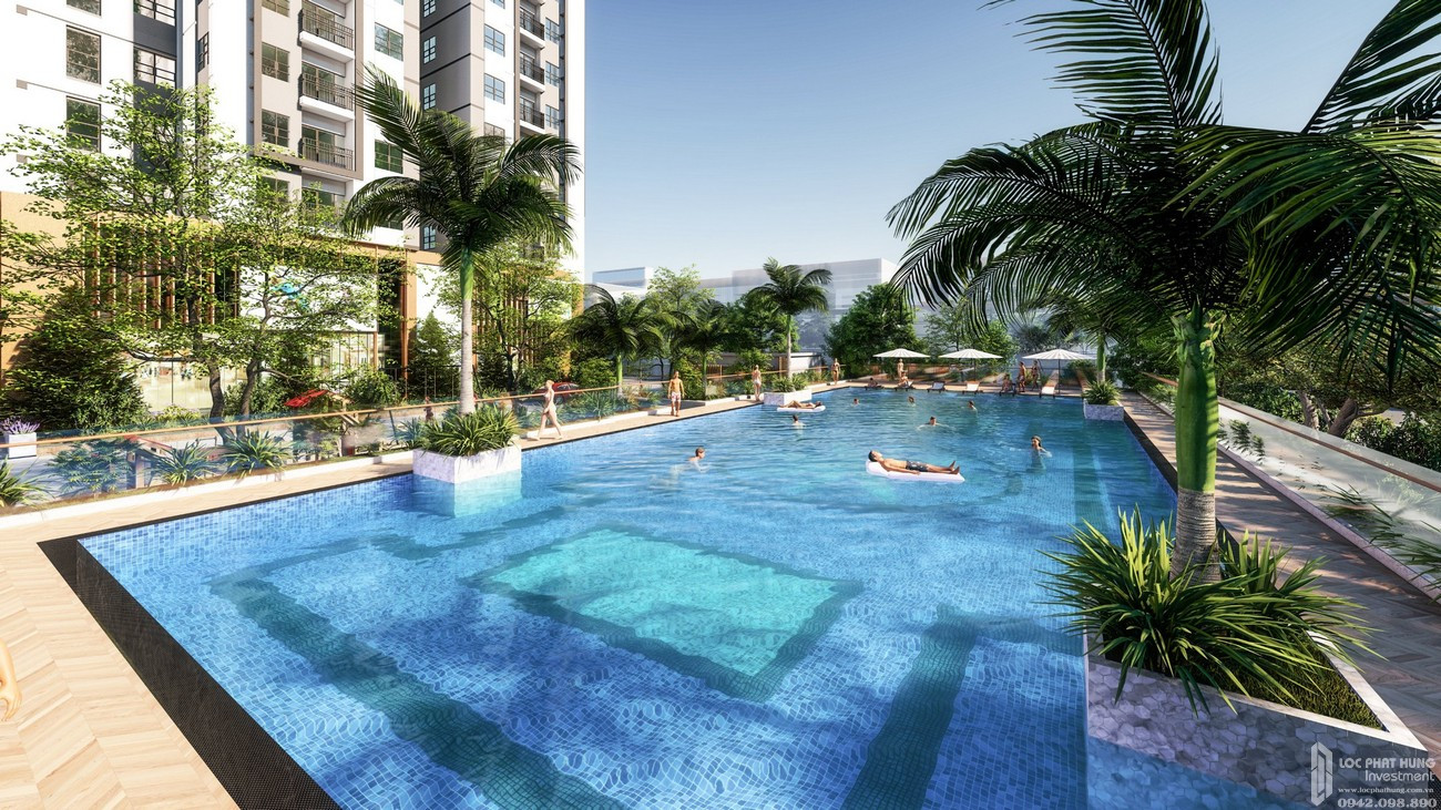 Hồ bơi nội khu tại dự án căn hộ Unico Thăng Long Tower Bến Cát