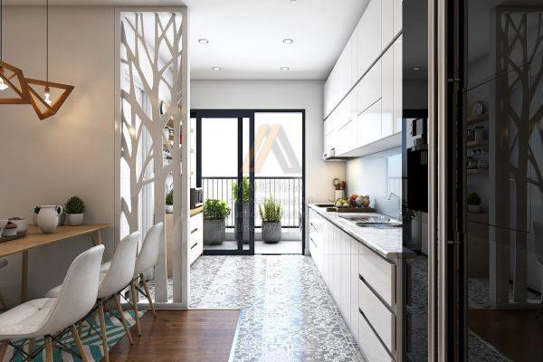 Không gian phòng bếp tiện nghi trong căn hộ mẫu TBCO Riverside