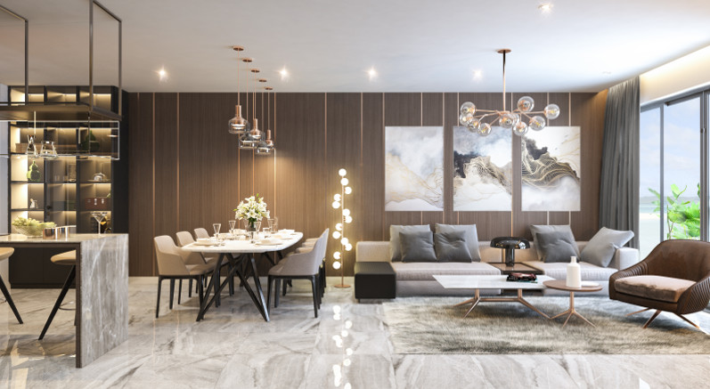 Không gian phòng khách căn hộ tại Hồ Tràm Complex