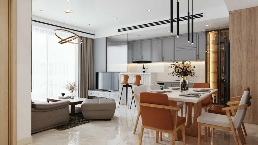 Không gian phòng khách hiện đại theo phong cách Hàn Quốc tại dự án Tôn Thất Thuyết