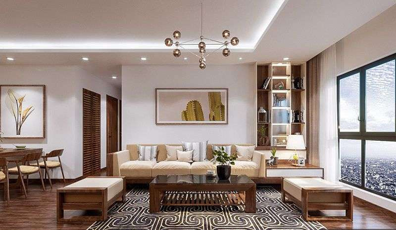 Không gian phòng khách rộng rãi trong căn hộ The Emerald theo phong cách tân cổ điển