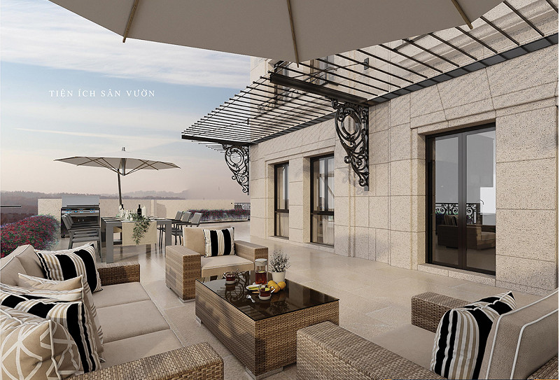 Không gian sân vườn xanh mát tại khu căn hộ T-Place 30A Lý Thường Kiệt