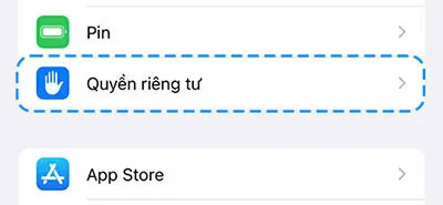 Màn hình cài đặt quyền riêng tư trên iPhone