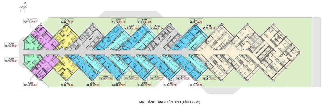 Mặt bằng các tầng từ 7 đến 28 tại Scenia Bay