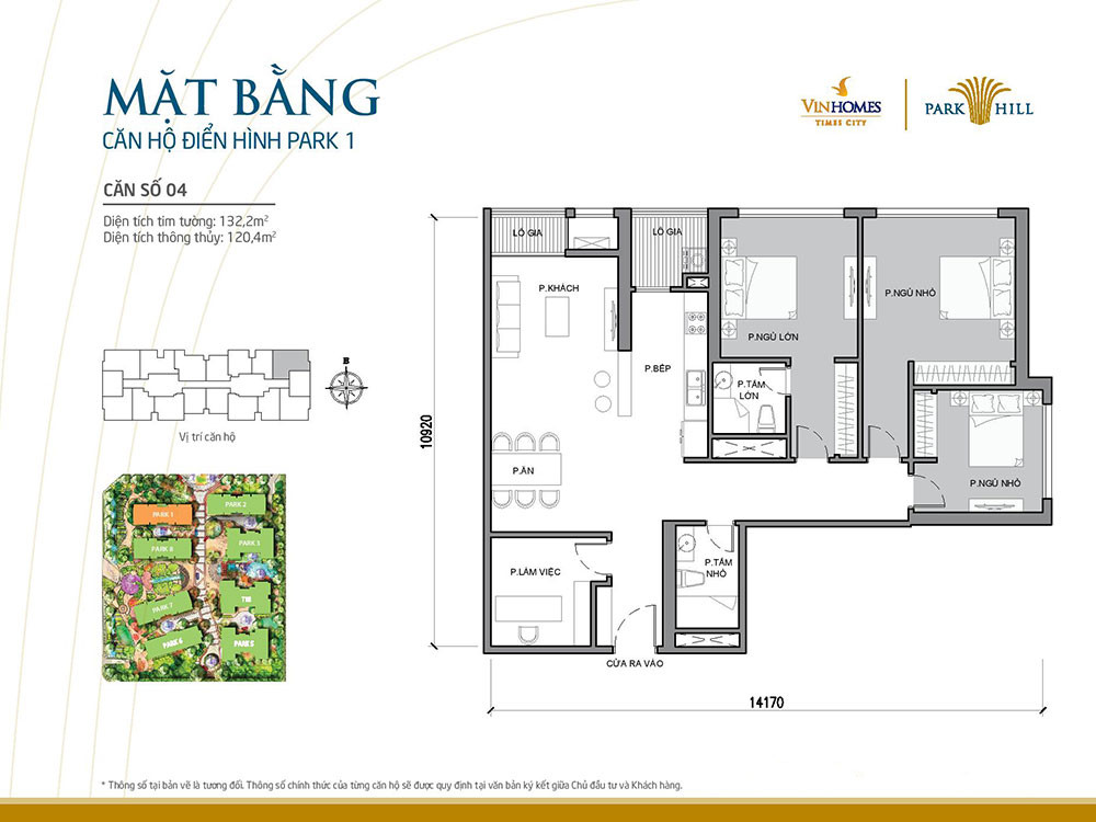 Mặt bằng căn hộ 04 tòa Park 1 Vinhomes Times City Park Hill
