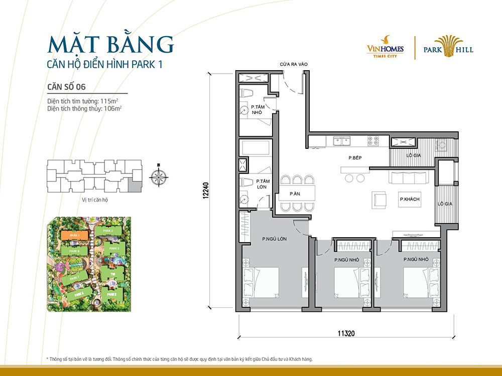 Mặt bằng căn hộ 06 tòa Park 1 Vinhomes Times City Park Hill