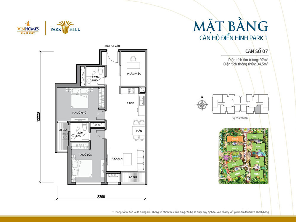 Mặt bằng căn hộ 07 tòa Park 1 Vinhomes Times City Park Hill