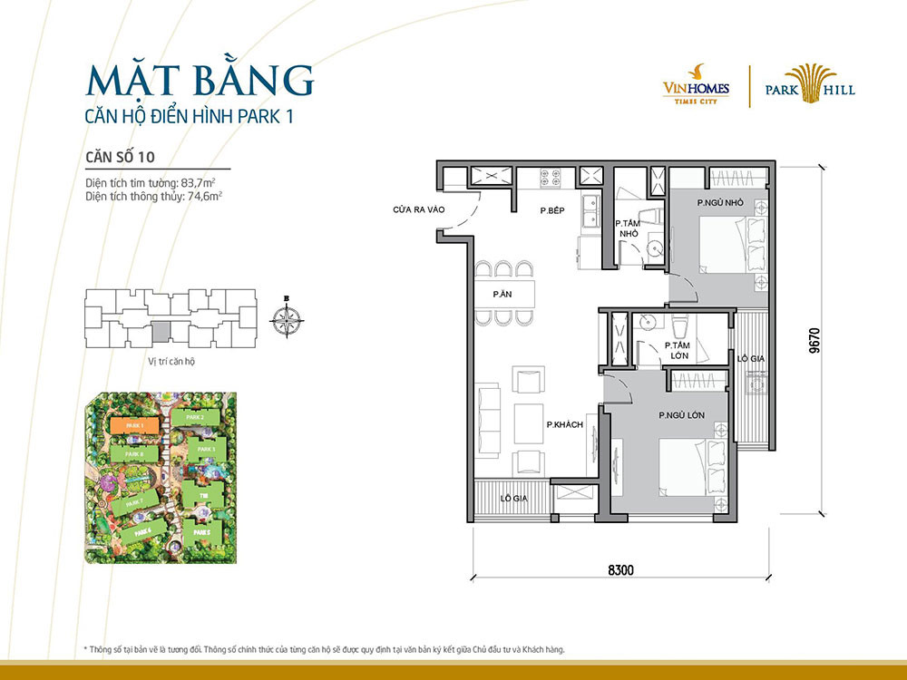 Mặt bằng căn hộ 10 tòa Park 1 Vinhomes Times City Park Hill