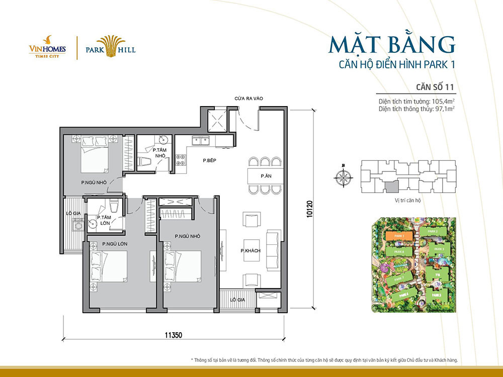 Mặt bằng căn hộ 11 tòa Park 1 Vinhomes Times City Park Hill