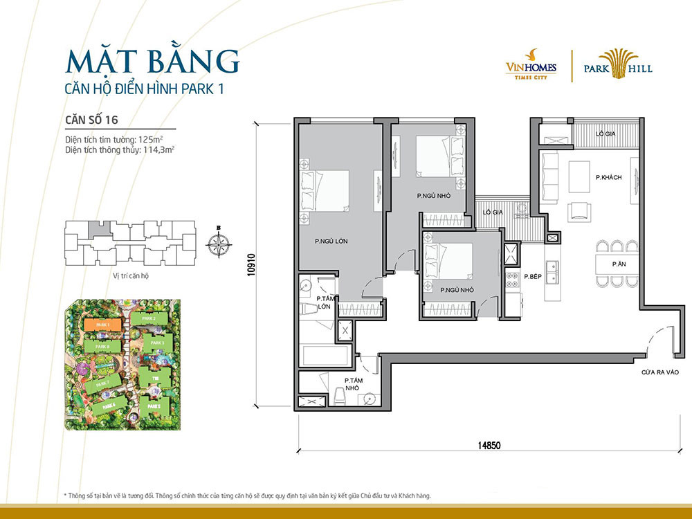 Mặt bằng căn hộ 16 tòa Park 1 Vinhomes Times City Park Hill