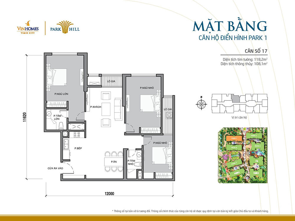 Mặt bằng căn hộ 17 tòa Park 1 Vinhomes Times City Park Hill