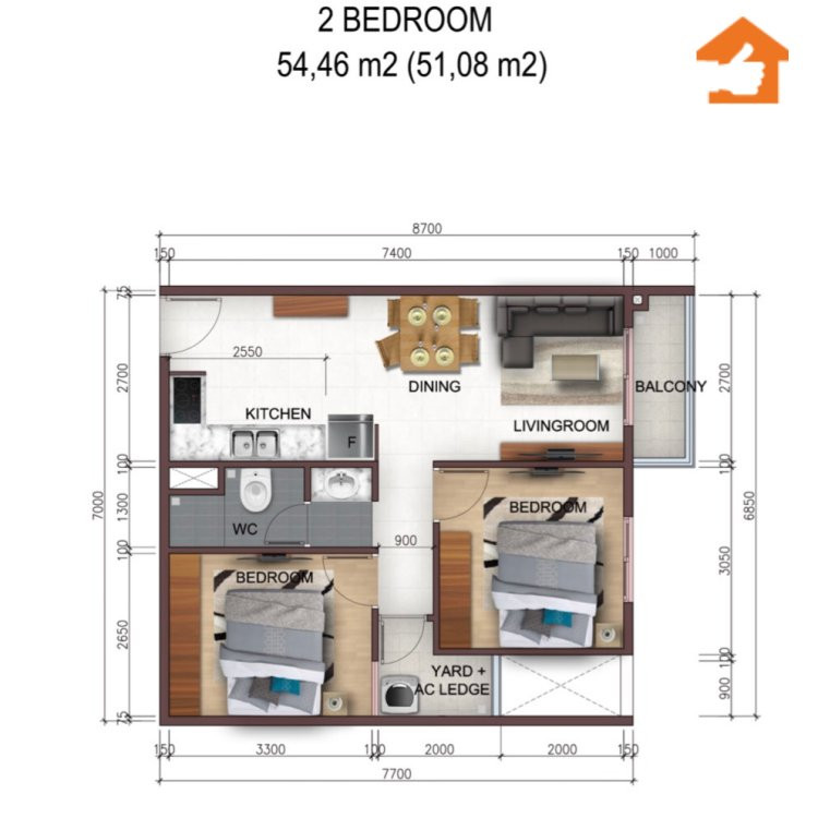 Mặt bằng căn hộ 2 phòng ngủ tại City Gate 5