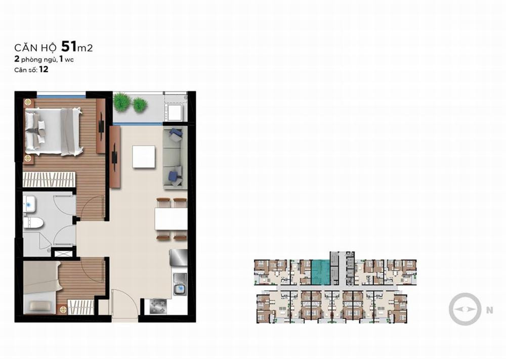 Mặt bằng căn hộ 51m2 An Gia Riverside