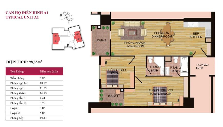 Mặt bằng căn hộ loại A1 tại Hà Đô Park View