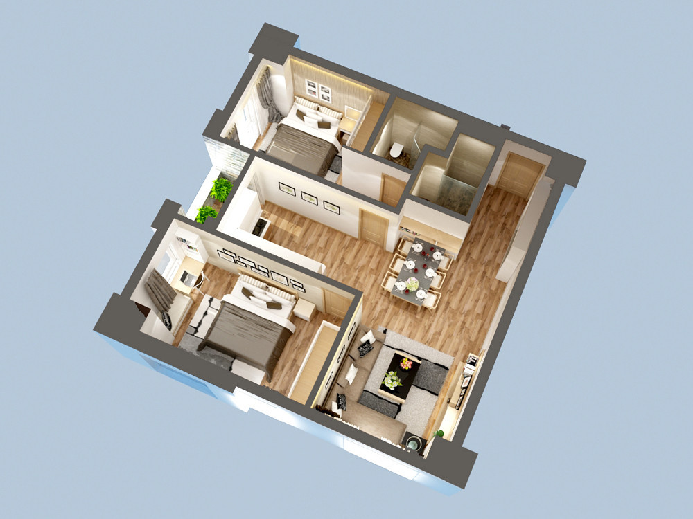 Mặt bằng chi tiết căn hộ 2 phòng ngủ tại Nam Định Tower.