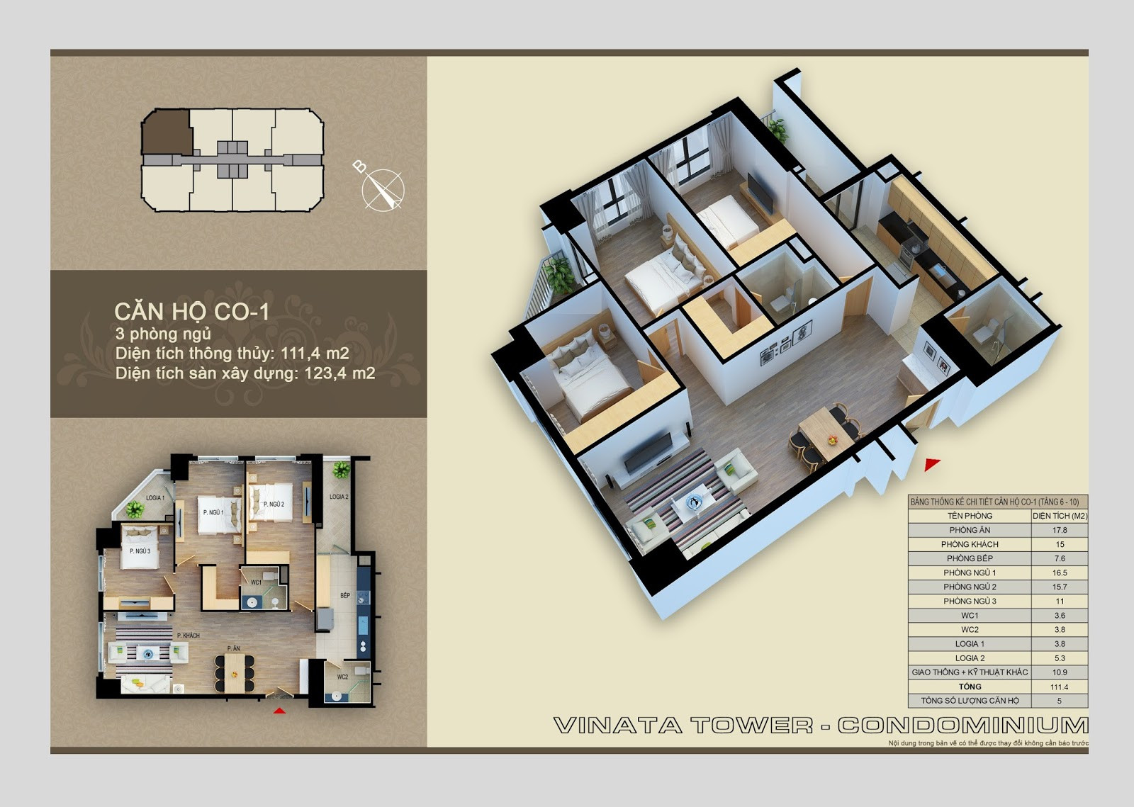 Mặt bằng chi tiết căn hộ 2 phòng ngủ Vinata Tower